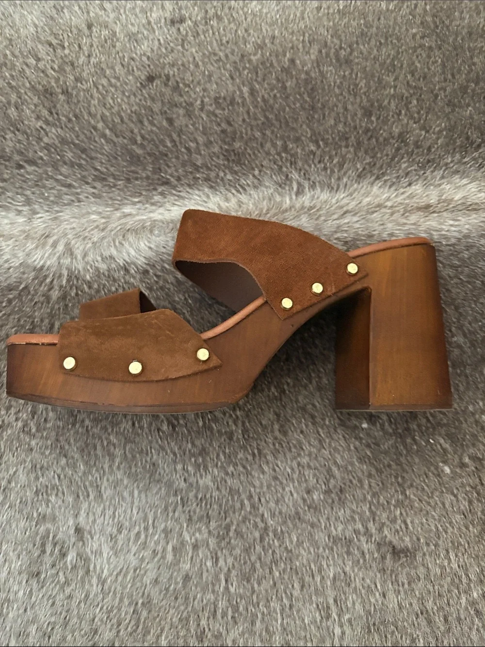 Brown Suede Double-Strap Platform Slide Sandals Italy 7.5 comfy